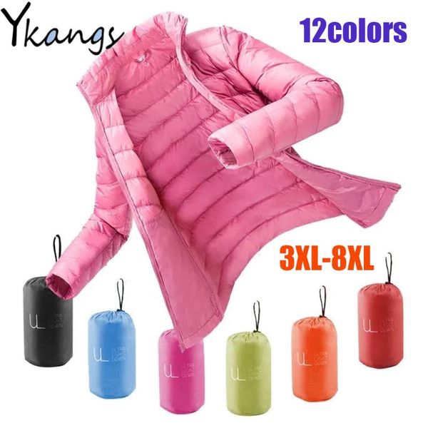 

plus size t-shirt oversized stand collar stripe basic women down coat zipper pockets padded jackets wild slim autumn winter outwear