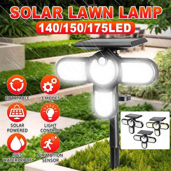 

solar lamps 175 cob outdoor lights three head lighting lawn ground lamp pir motion sensor landscape spotlights for garden courtyard