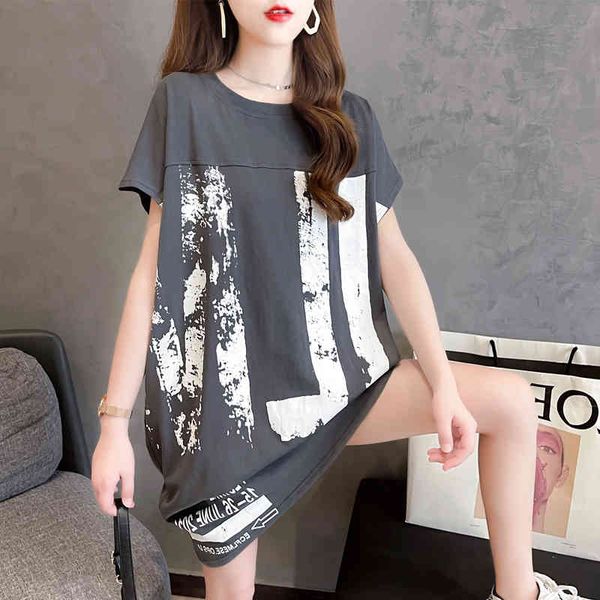 

women's t-shirt korean-style cotton casual t-shirt, long-shirt, dyed pattern, summer, harajuku style, short sleeve, black, white, grey,