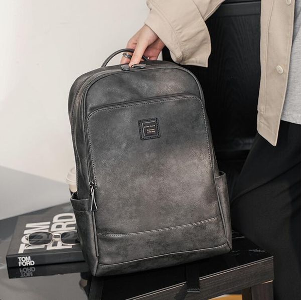 

Sales factory men leathers shoulder bags horizontal large capacity business briefcase simple solid color leather handbag college wind joker grey computer bag 6073, Black