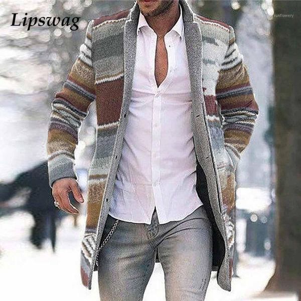 

men's jackets fashion long sleeve winter cardigan casual multicolor print men slim coats outwear vintage stand collar jacket outcoat, Black;brown