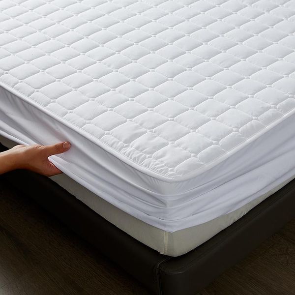 

sheets & sets white color quilted fitted sheet simple solid waterproof elastic bed for kid thicken mattress cover