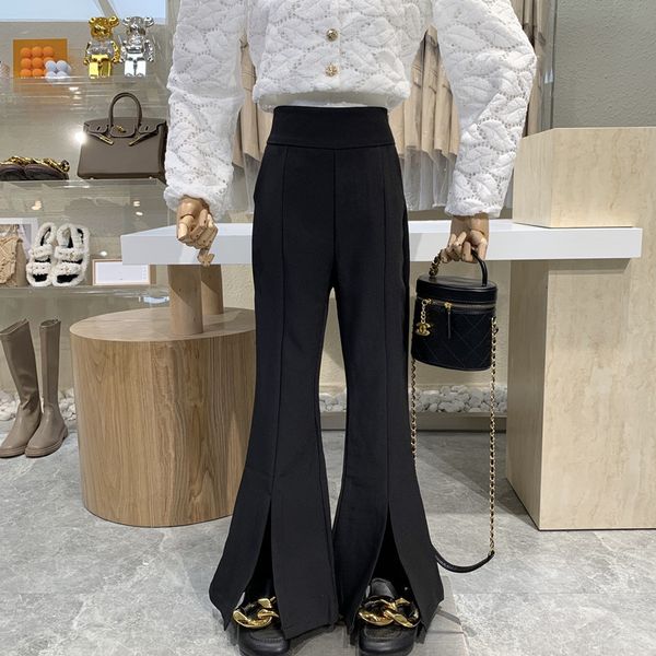 

pant niche design legged trousers thin black waist high cleft legs drapeja feel small pants, White