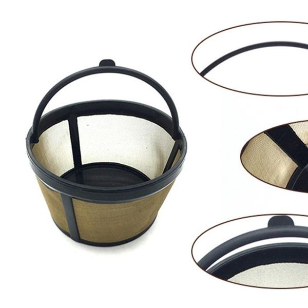 

coffee filters 2pcs bucket shape filter reusable mesh basket (golden)