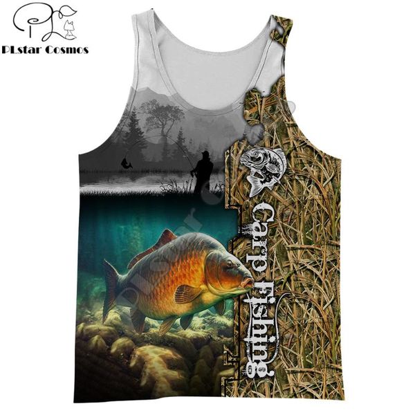 

men' tank beautiful carp fishing pattern 3d printed men vest fashion sleeveless t-shirt summer streetwear cool bx020, White;black
