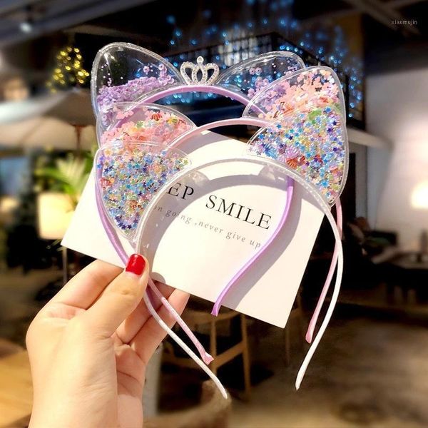 

hair accessories cute shiny sequins cat ears headband for girl manual hairband kid women cartoon, Slivery;white