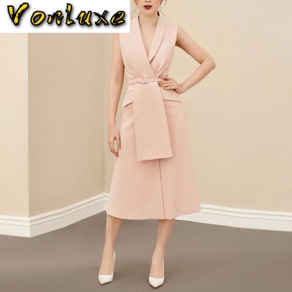 

casual dresses notched blazer women fashion sleeveless spring summer dress solid street office lady work wear clothing, Black;gray