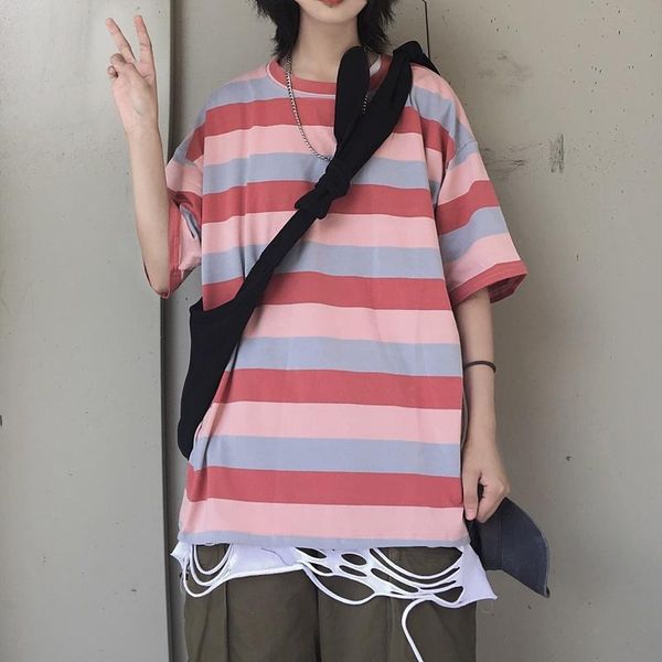 

women's t-shirt ins striped bf loose tees summer women clothing o-neck short sleeve harajuku causalladies hipster sweet style t shirts, White