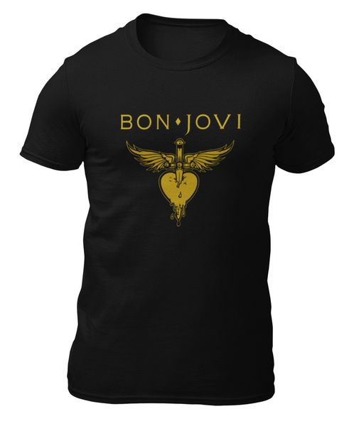 

T-shirt-bon jovi-logo gold-t-shirt -, White;black