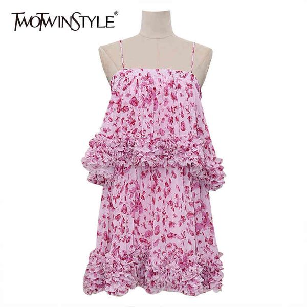 

print patchwork ruffle sling dress for women square collar sleeveless high waist hit color dresses female fashion 210423, Black;gray