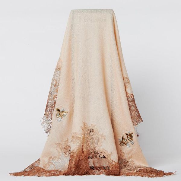 

scarves japanese fashion retro india hand-embroidered scarf women hollow lace wool shawl dual-use warmth, Blue;gray