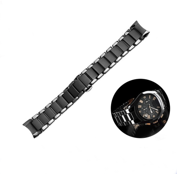 

watch bands ceramic watchband for ar1451 ar1452 straps with stainless steel butterfly clasp 22mm 24mm, Black;brown