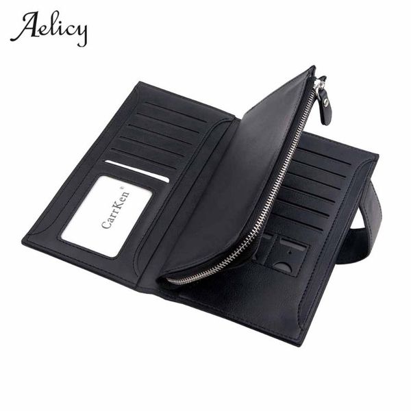 

wallets aelicy men long wallet multifunctional card case simple stylish 100% leather clutch for blocking holder, Red;black
