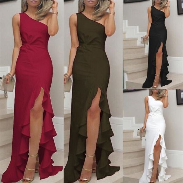 

new style evening dress with split ruffle, White;black