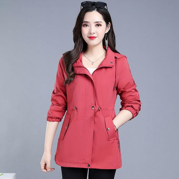 

women's trench coats women coat spring autumn hooded mid long outerwear lining loose casual overcoat female windbreaker r1666, Tan;black