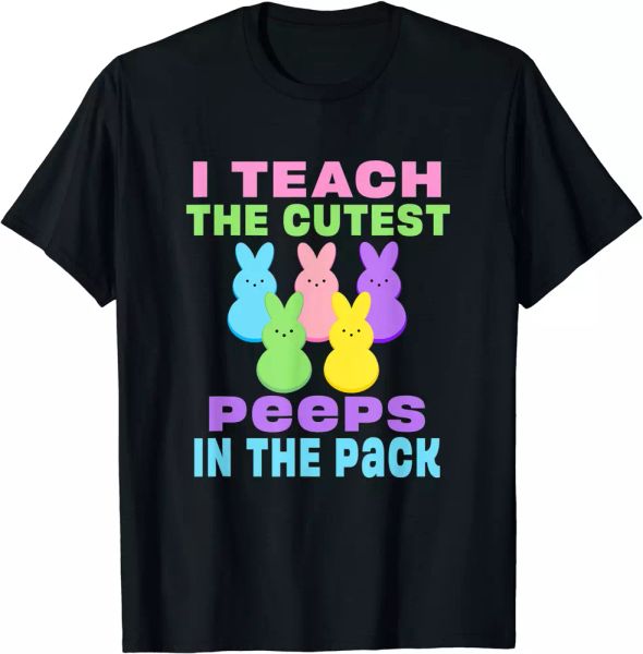 

i teach the cutest peeps in the pack school easter bunny t-shirt ng, White;black