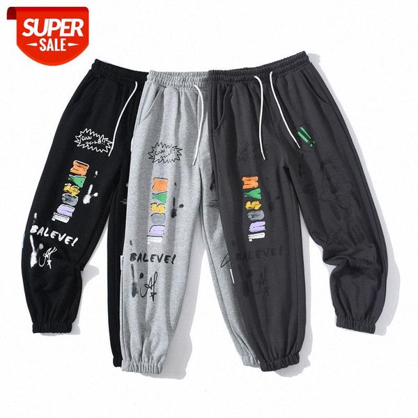 

wish dark street hip hop tide terry printed sweatpants men's trousers #re8a, Black