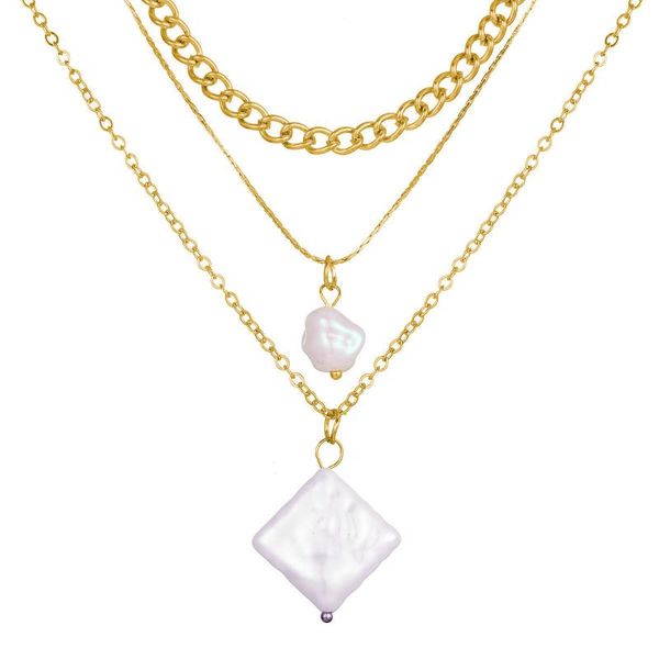 

chains geometric pearl pendant multilayer necklace creative retro simple chain sweater, Silver