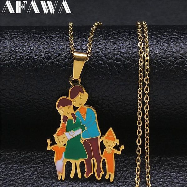 

pendant necklaces stainless steel colorful enamel family pendants women gold color jewelry bisuteria acero inoxidable n9521s01, Silver