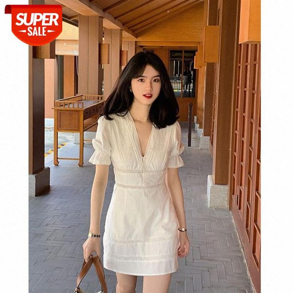

pin holiday french girl lace side v-neck short-sleeved dress with wooden ears for women #f67w, White;black