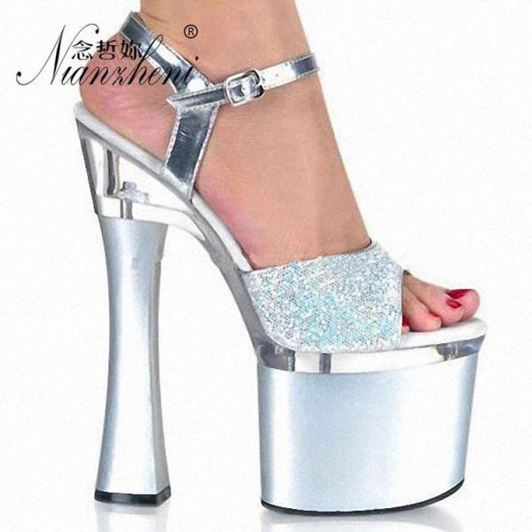 

inch chunky heels gcci shoes women platform silver bling models wedding 18cm women's sandals elegant dress party, Black