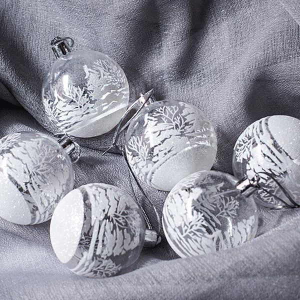

party decoration 6cm transparent christmas ball white snow scene pattern xmas tree pendants plastic hanging wedding holiday home