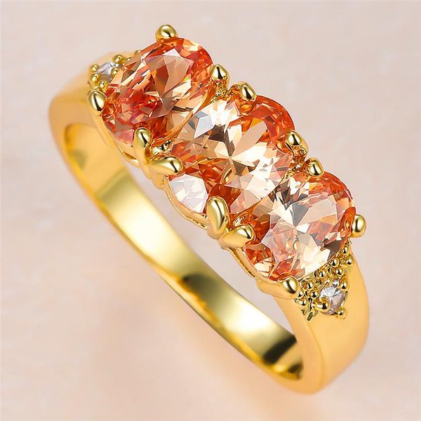 

wedding rings vintage female champagne crystal ring charm gold color thin for women luxury bride oval zircon engagement, Slivery;golden