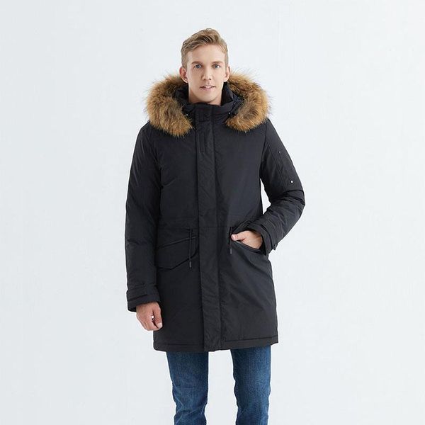 

winter down jacket for men europe usa real fur collar white duck long minus 40 degrees warm coat size 48-56 a718 men's & parkas, Black