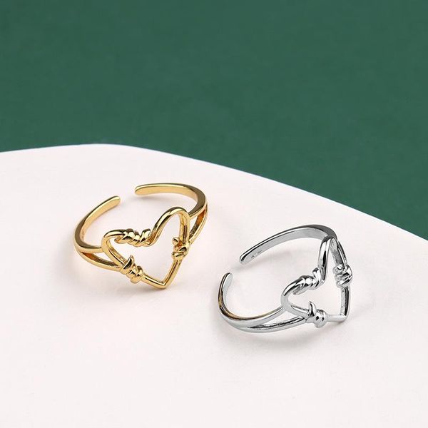 

cluster rings original s925 sterling silver retro style love heart hollow open adjustment for women party & engagement diy jewelry gifts, Golden;silver
