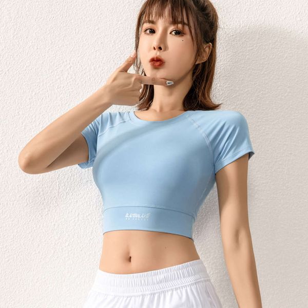 

women's tracksuits tracksuitstight open navel sports short sleeve women's fast dry running fitness yoga clothes sqg8, Gray