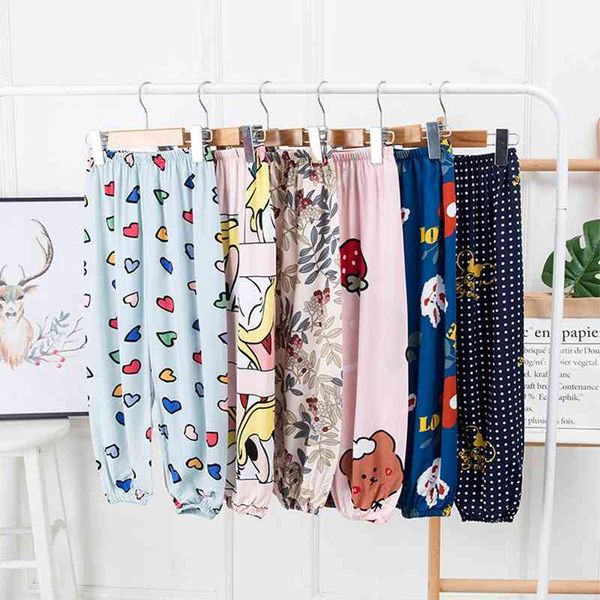 

2021 summer light thin mosquito proof pants children's new nude cartoon printed cotton cool and comfortable pajamas, Blue;red