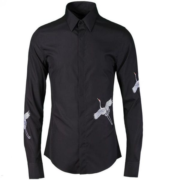 

tee shirt shirt luxury embroidered casual metrosexual mens plus size 4xl 100% cotton long sleeve shirts man, White;black
