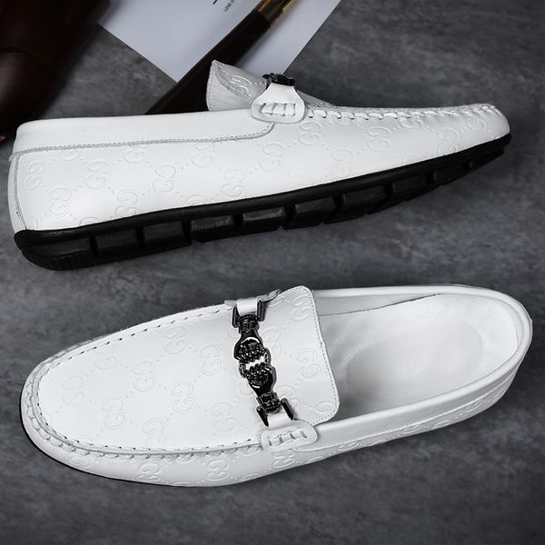 

white casual autumn 2021 small size men's leather versatile black one foot pea driving shoes