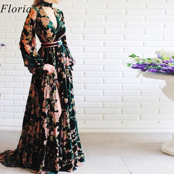 

casual dresses vintage flowers pattern celebrity long kaftan couture formal dress fashion pograph gowns custom dq8v, Black;gray