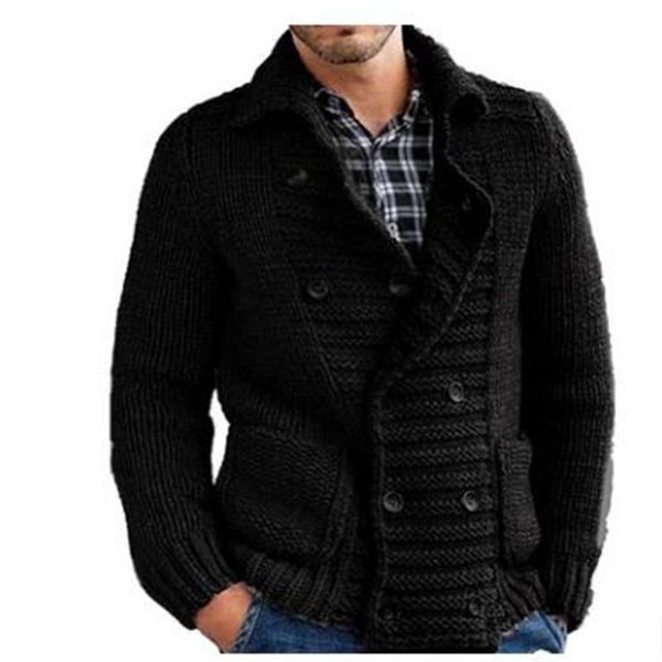 

men's sweaters autumn/winter 2021 europe-usa style knit outerwear men/youth lapel double breasted pocket solid long sleeve cardigan swe, White;black