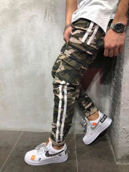 

men's pants jeans bae elastic slim tight ankle camouflage, Black