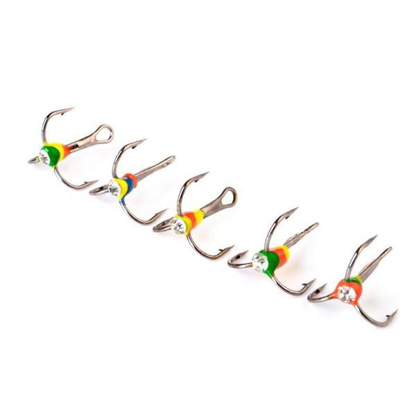 

5pcs/lot decorated icefishing hook bait artificial fake blood tank three anchor color fish hooks pesca accesorios mar fishing