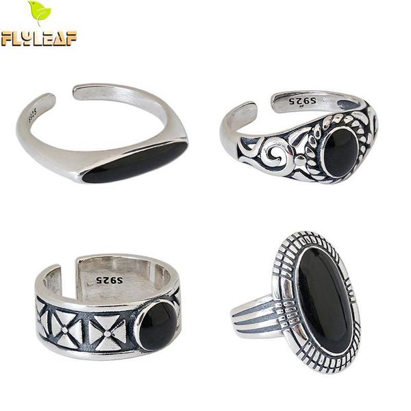 

cluster rings 925 sterling silver retro black drop glaze open for women personality handmade vintage fine jewelry flyleaf, Golden;silver