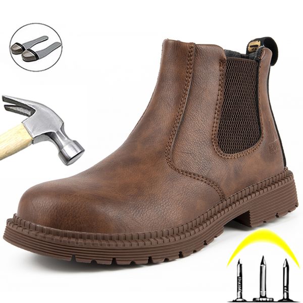 

new 2022 work safety shoes leather work boots anti-puncture work shoes anti-smash steel toe shoes construction industrial, Black