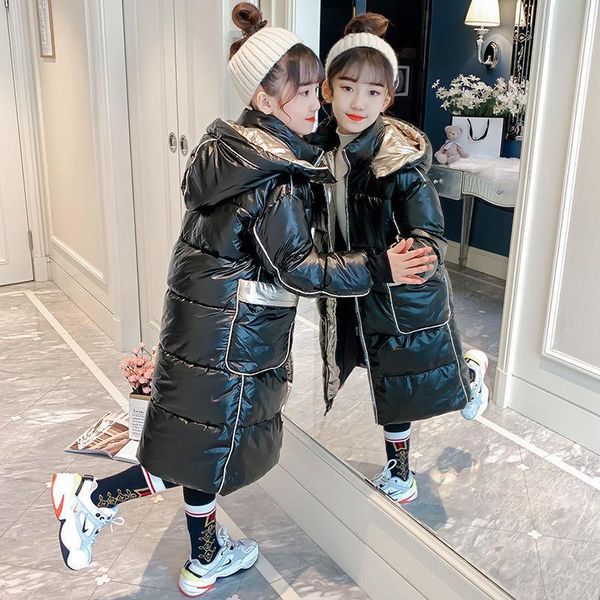 

down coat 2021 russian kids winter jacket for girls waterproof shiny warm long 4-12 y teen parka big fur snowsuit, Blue;gray