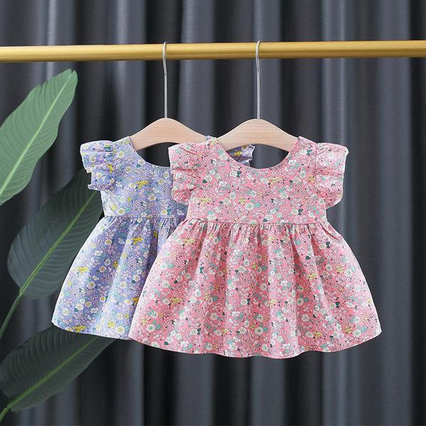 

girl's dresses summer baby girls short sleeve ruffles vintage floral print cute pleated dress + sunhat kids clothes vestidos, Red;yellow
