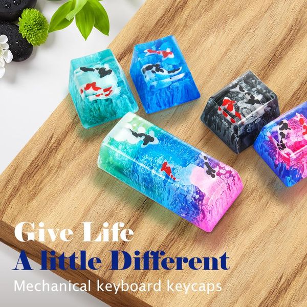

keyboards 1pc scenery koi backspace resin keycaps for cherry mx switch mechanical gaming keyboard replace hand made