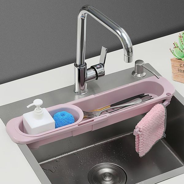 

hooks & rails kitchen sink shelf sponge drain expandable storage basket holder