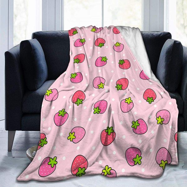 

cute strawberry pink soft throw blanket 40"x50" lightweight flannel fleece blanket for couch bed sofa travelling camping for