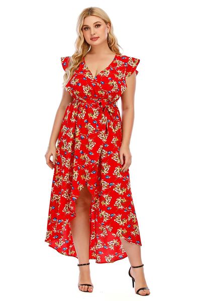 

bofute plus size women's v-neck printed dress beach skirt sq0163, Black
