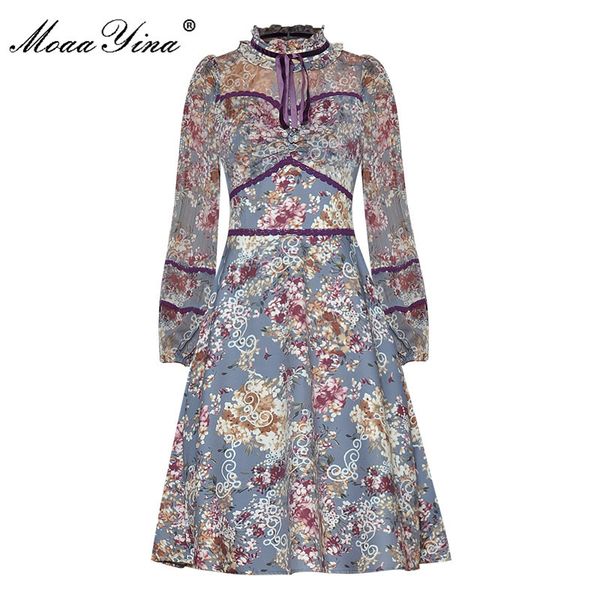 

fashion designer dress autumn women's dress long sleeve lace patchwork floral print vintage dresses 210524, Black;gray