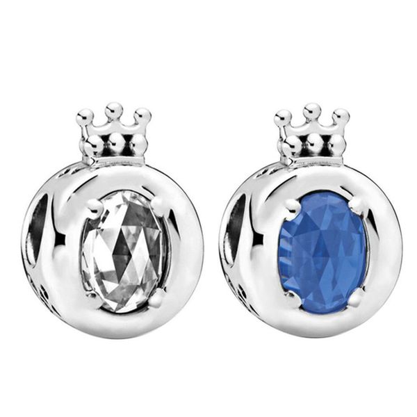 

1pcs cute blue rhinestone crown pendant diy beads adapting to original pandora charm bracelet ladies jewelry making gifts, Silver
