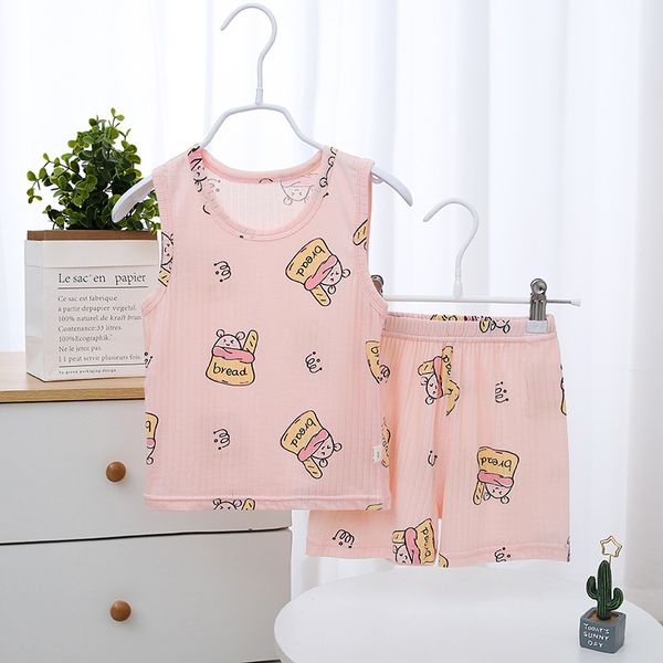 

korean children vest summer thin air conditioning clothing ice icelandic cotton pajamas home suit, Blue;red