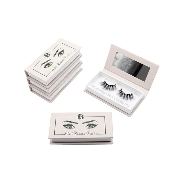 

false eyelashes own brand nude rectangular eyelash storage box customize logo packaging with mirror wholesale mink lashes packing