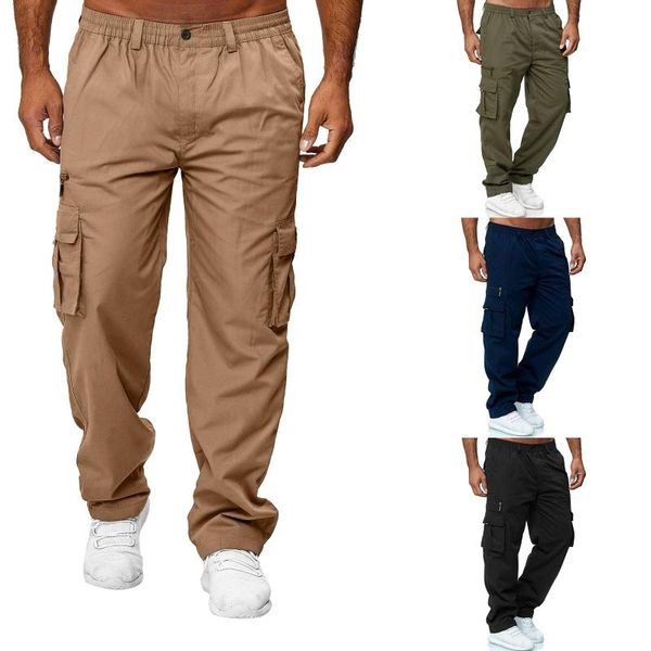 

men's pants men straight pants, middle waist loose slimming side pockets casual party sports fall trousers fashion, Black